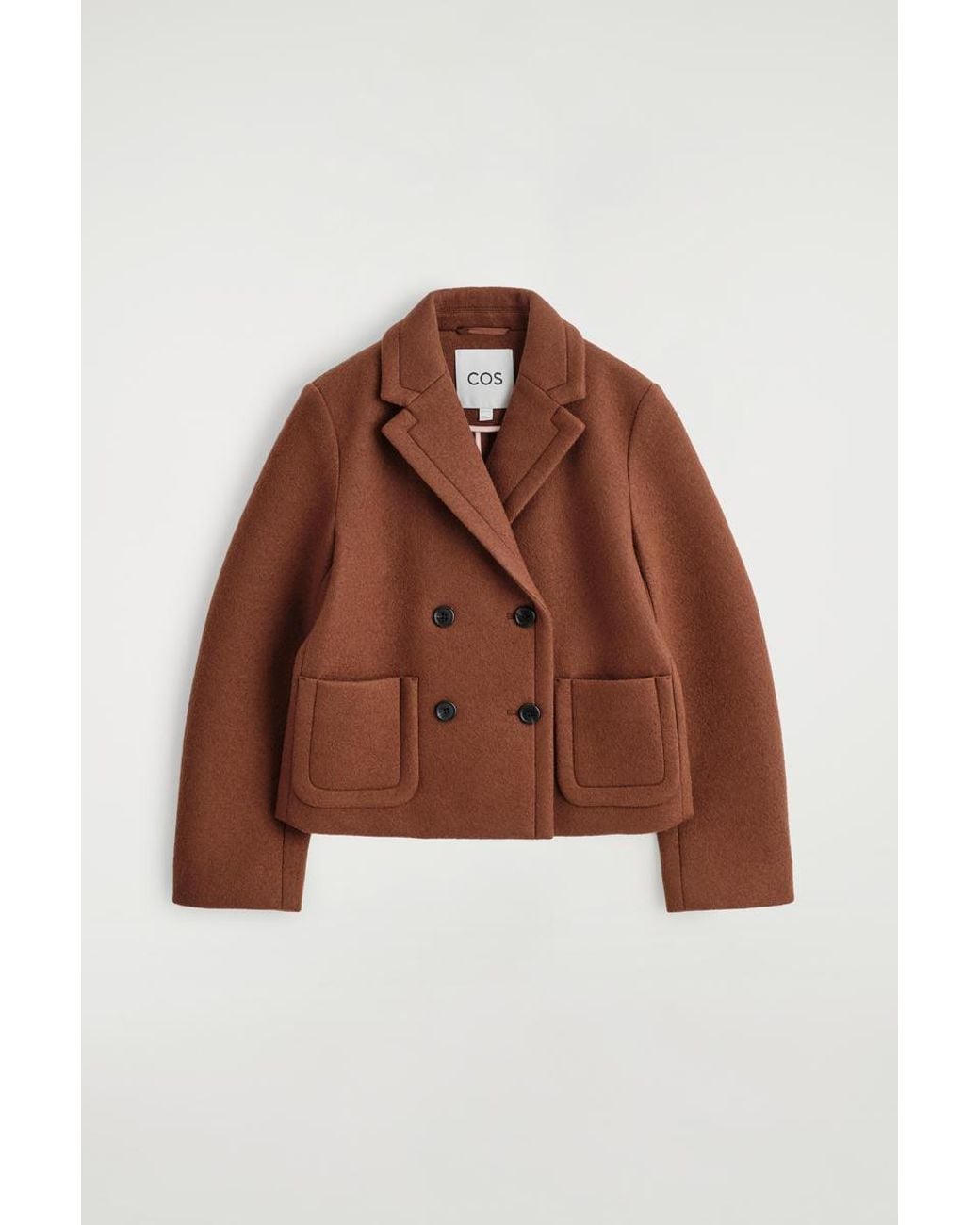 COS Brown Cropped Double-Breasted Wool Blazer