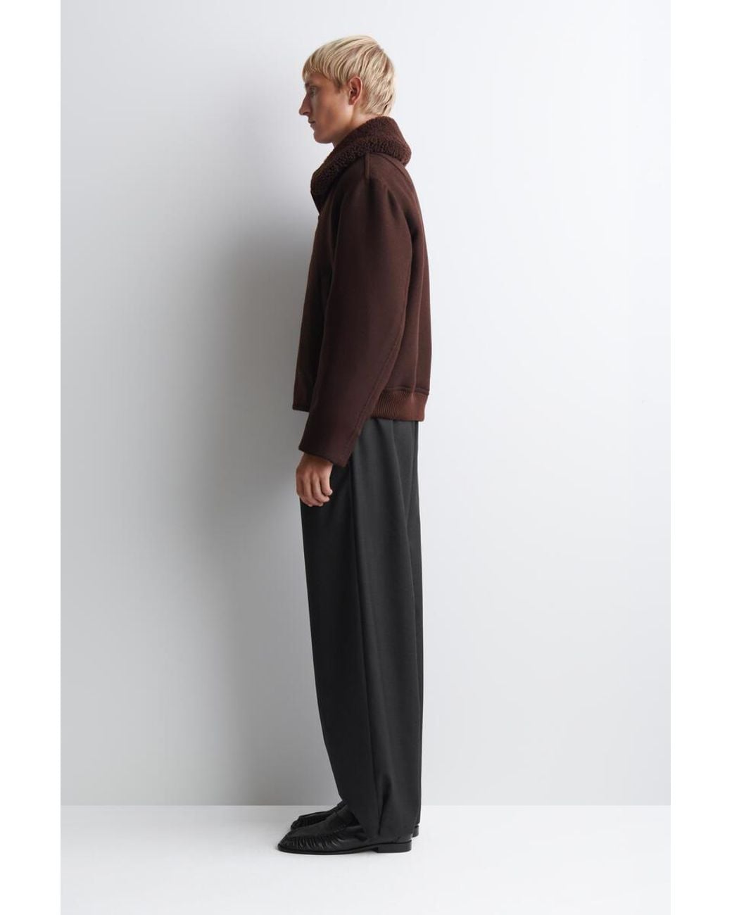 COS Brown Shearling-Collar Wool Flight Jacket for men