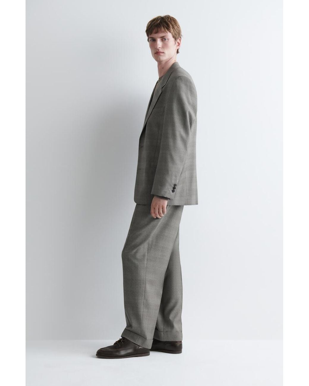 COS Gray Checked Textured-Wool Blazer for men