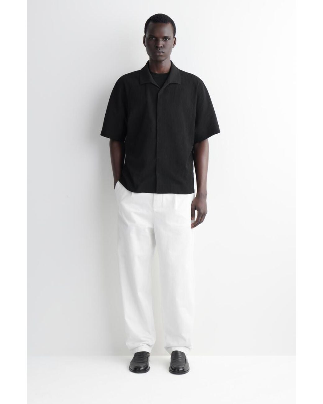 COS Black Crinkled-Cotton Shirt for men