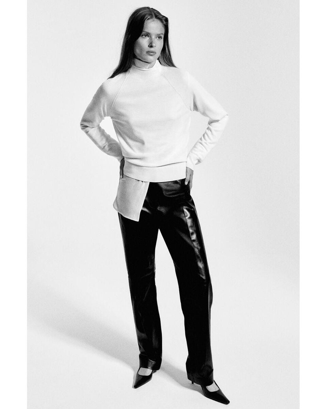 COS Black Leather Straight-Leg Pants