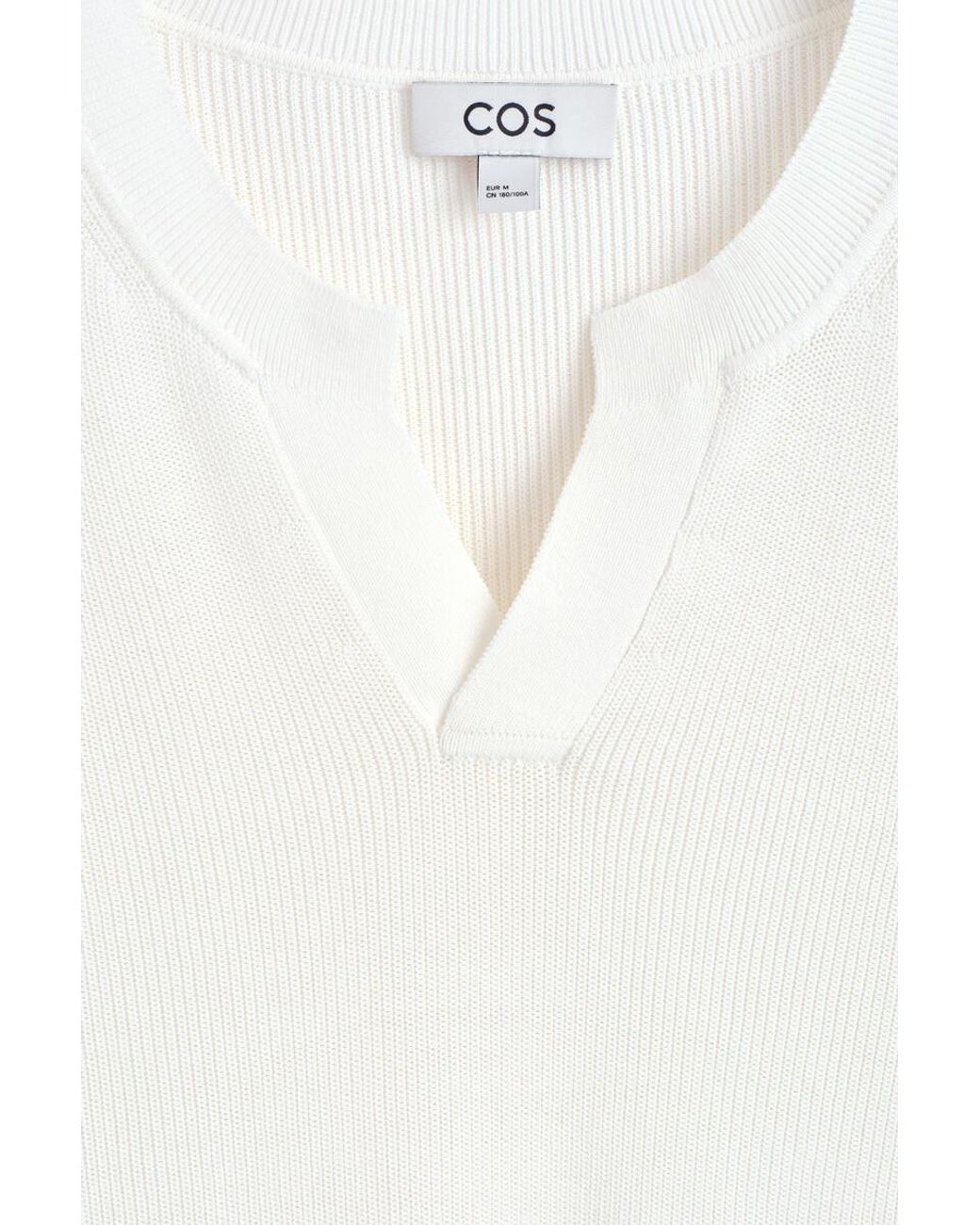 COS White Open-Collar Henley T-Shirt for men
