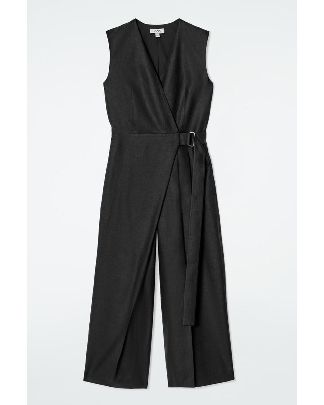 COS Wrap-Front Linen Jumpsuit in Black | Lyst