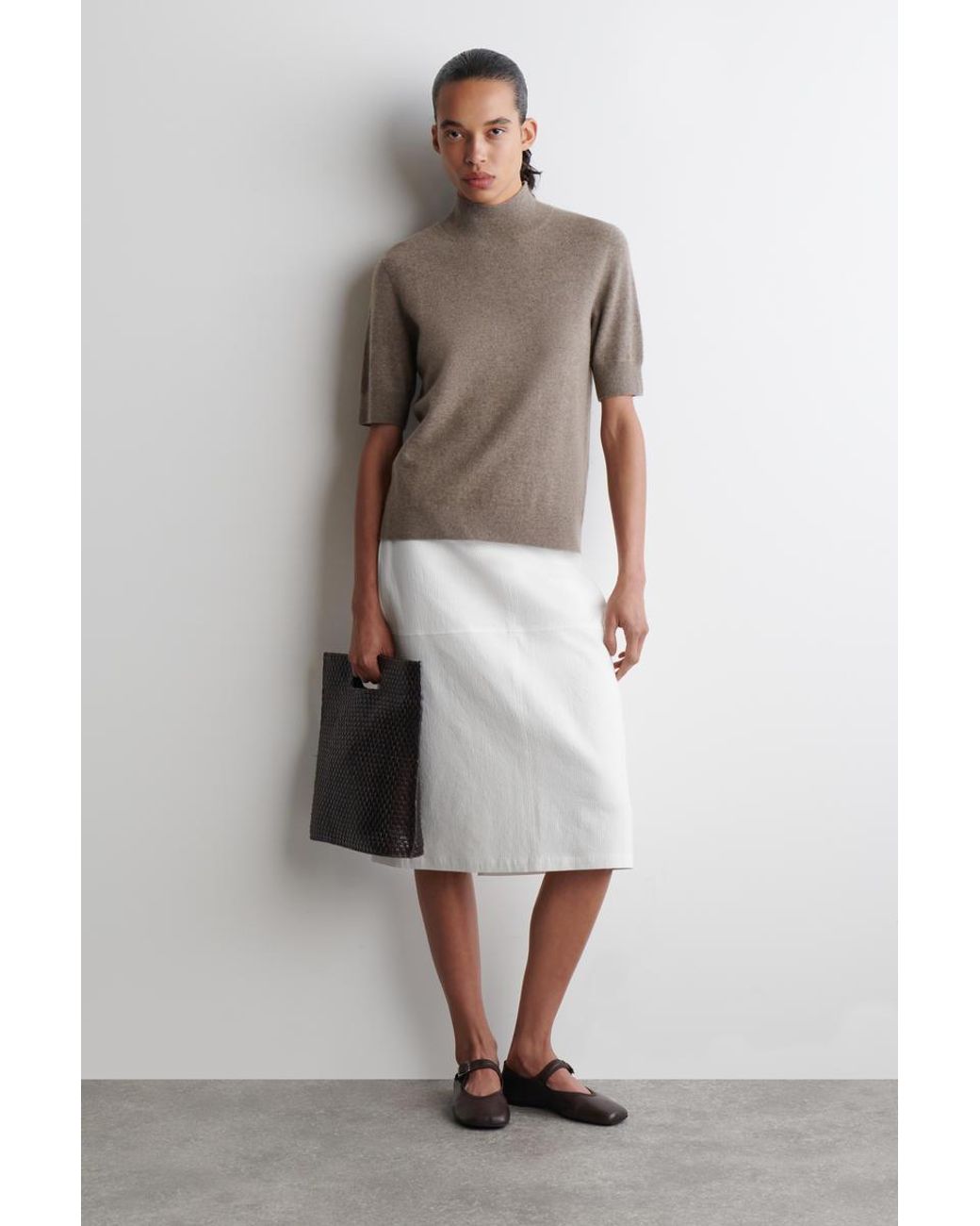 COS Black Cashmere Mock-Neck T-Shirt