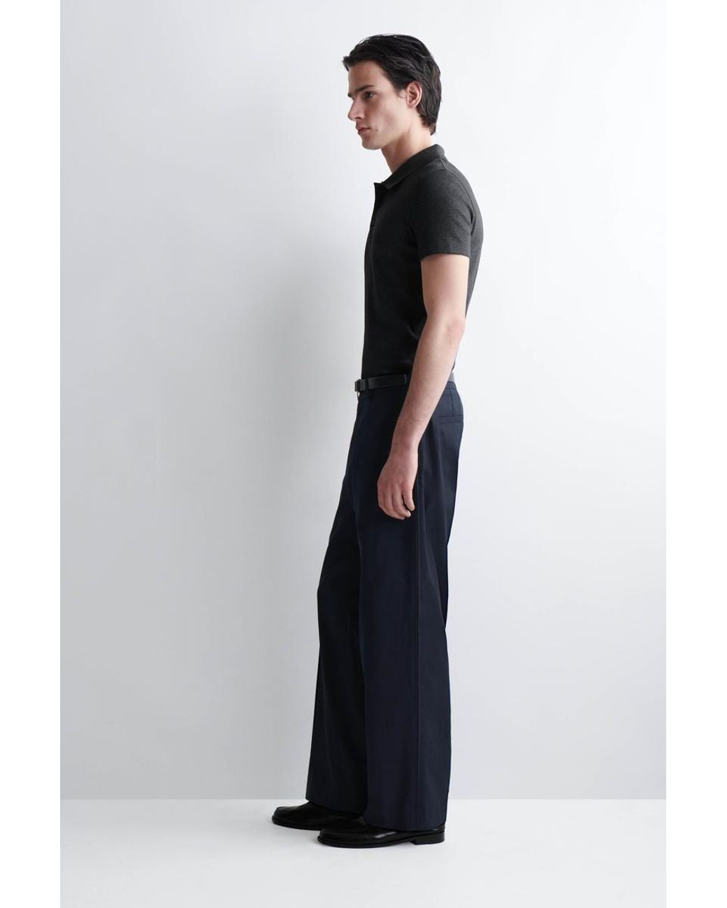 COS Black Slim Ribbed Cotton Polo Shirt for men