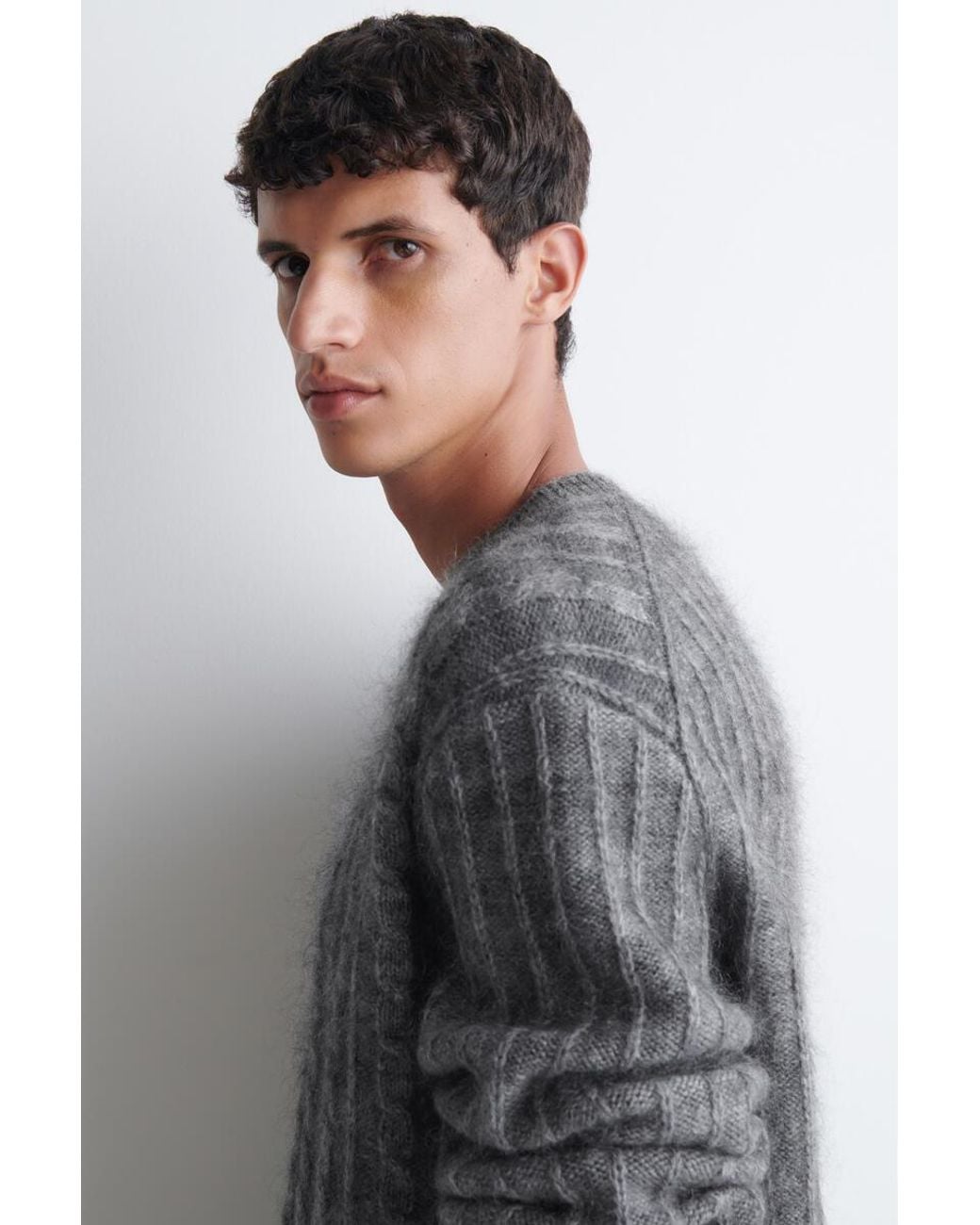 COS Gray Cable-Knit Sweater for men