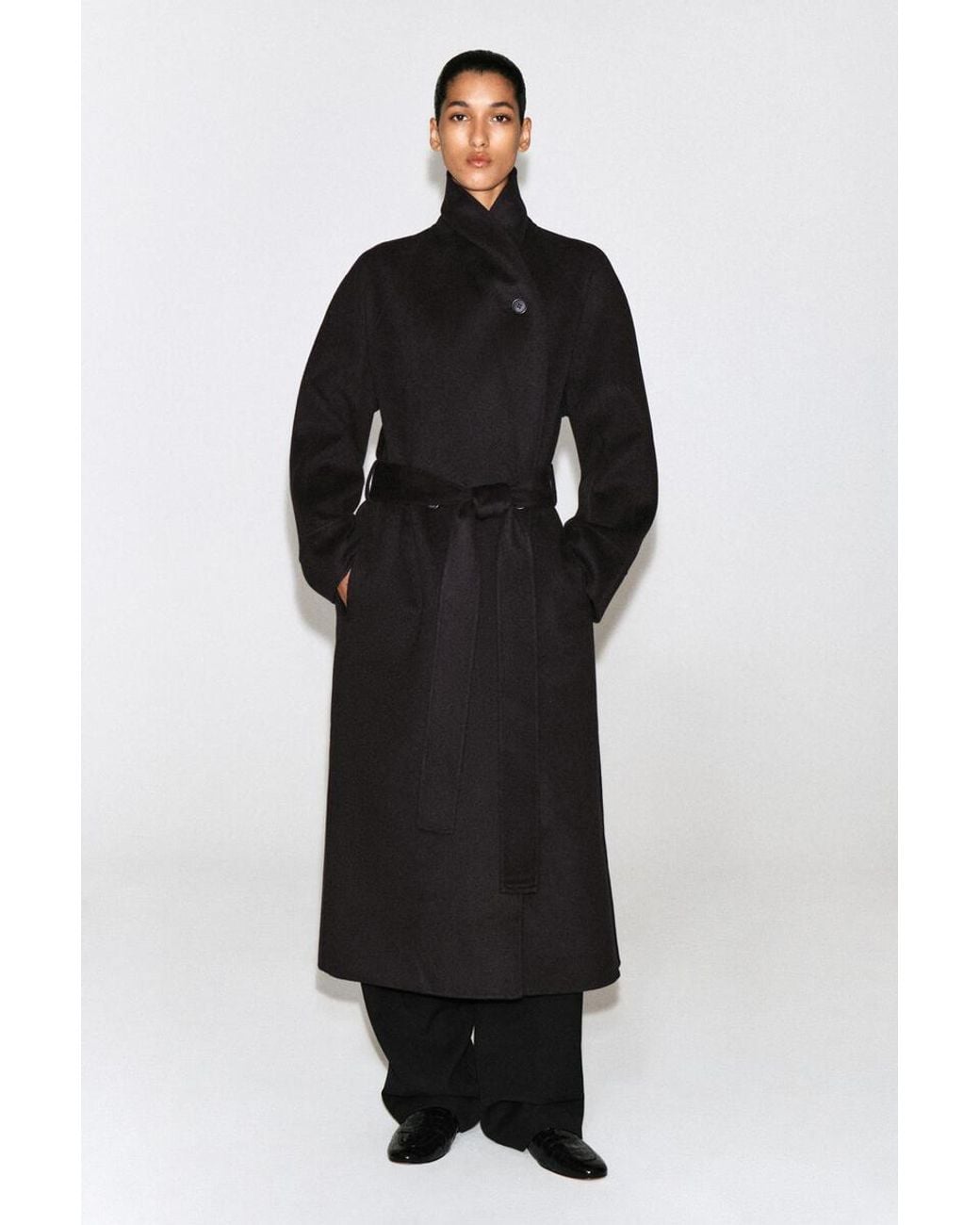 COS Black Shawl-Collar Double-Faced Wool Long Coat