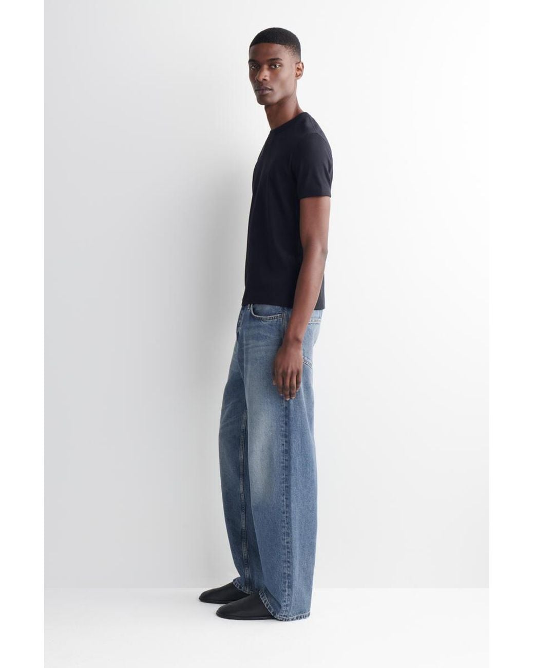 COS Blue Slim Ribbed Cotton T-Shirt for men