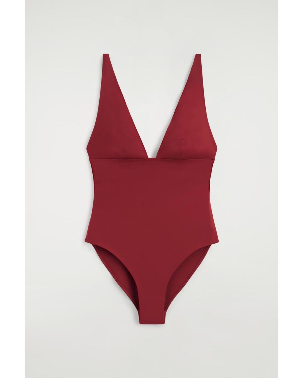 COS Red Bonded-Scuba V-Neck Swimsuit