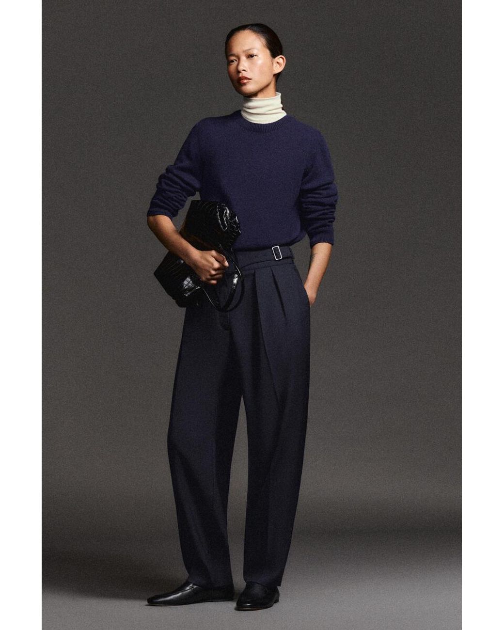 COS Blue Cummerbund-Waist Barrel-Leg Pants