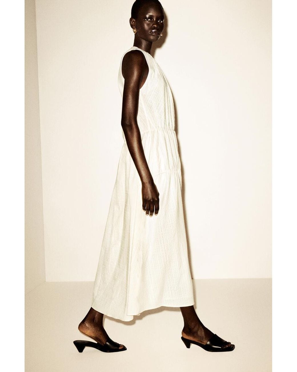 COS White Gathered Tiered Cotton Maxi Dress