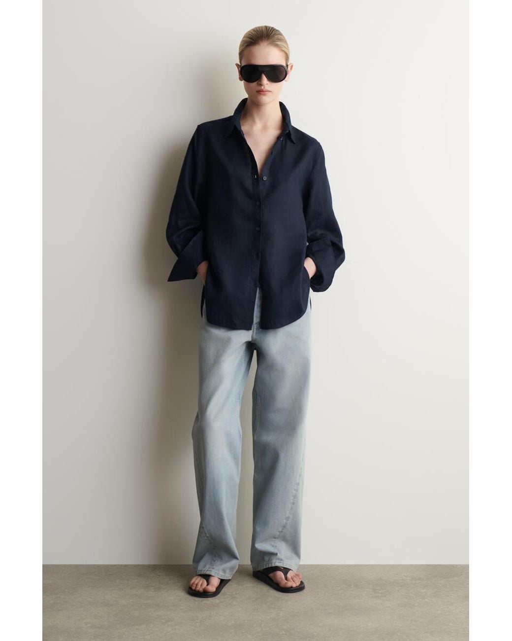 COS Blue Button-Down Collar Linen Shirt