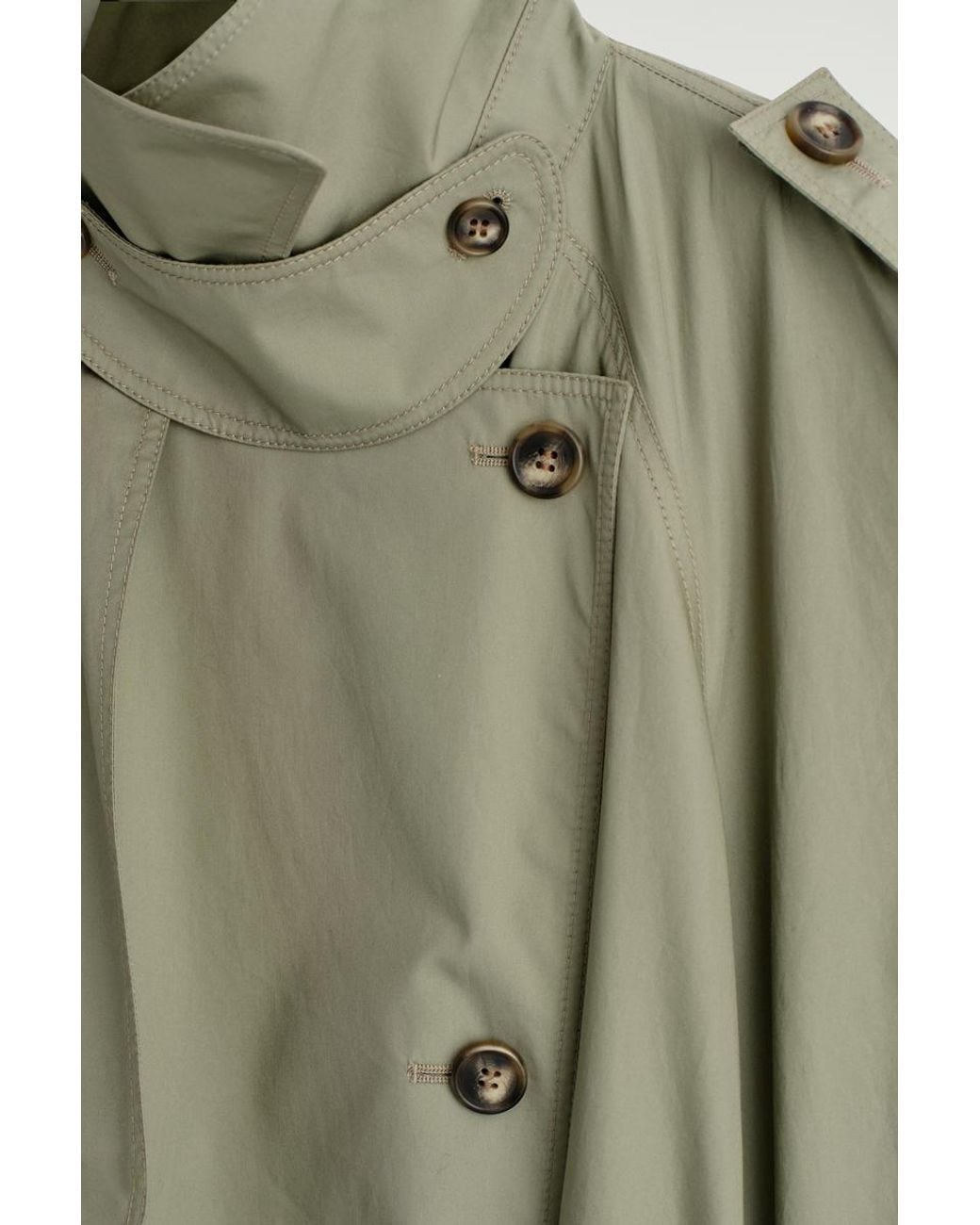 COS Green Mock-Neck Cotton Trench Coat