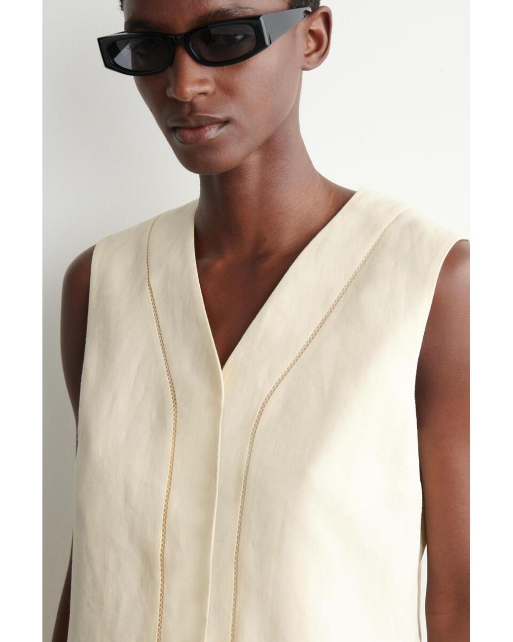 COS Natural Embroidered-Detail Linen Waistcoat