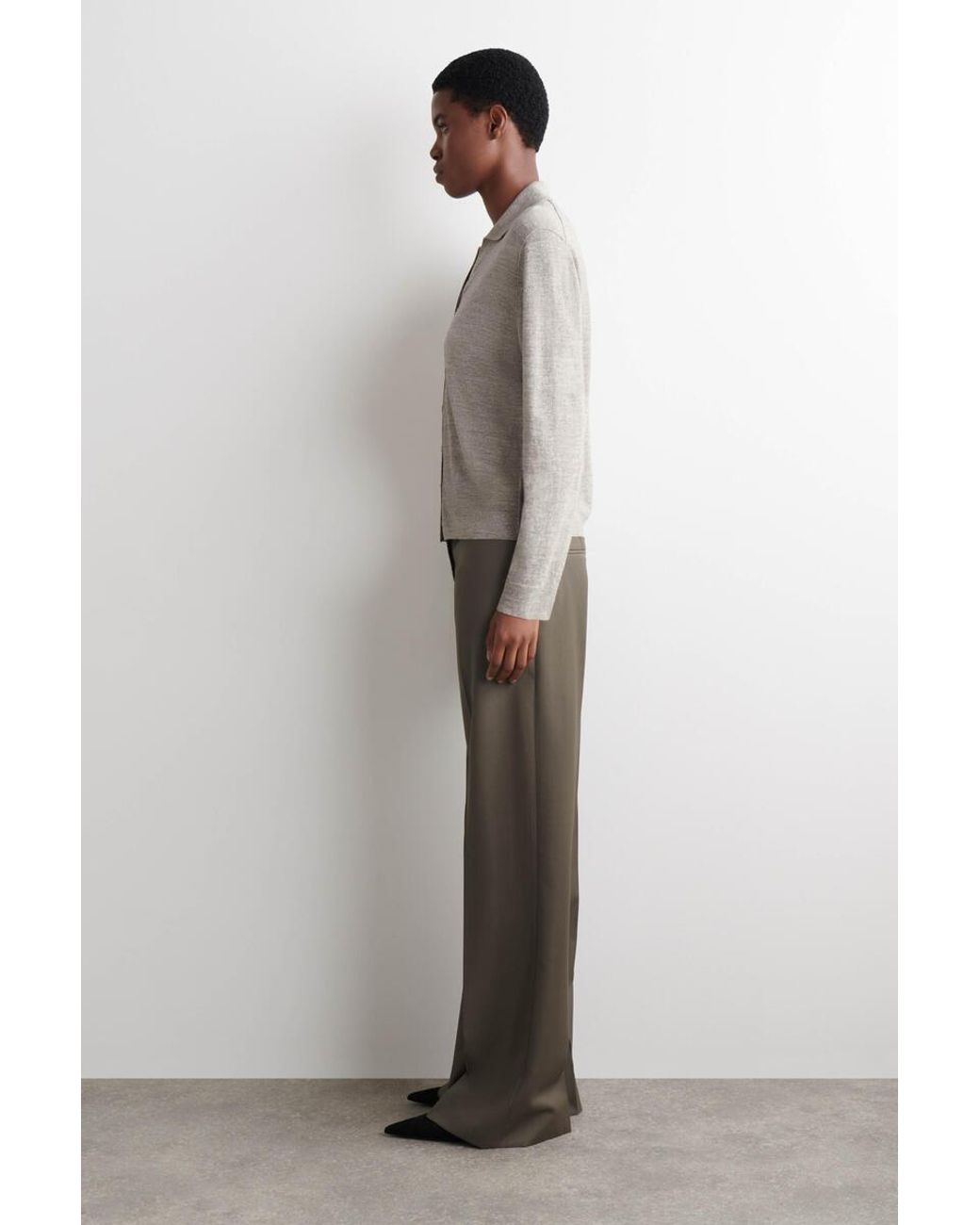 COS Gray Knitted Linen-Merino Shirt