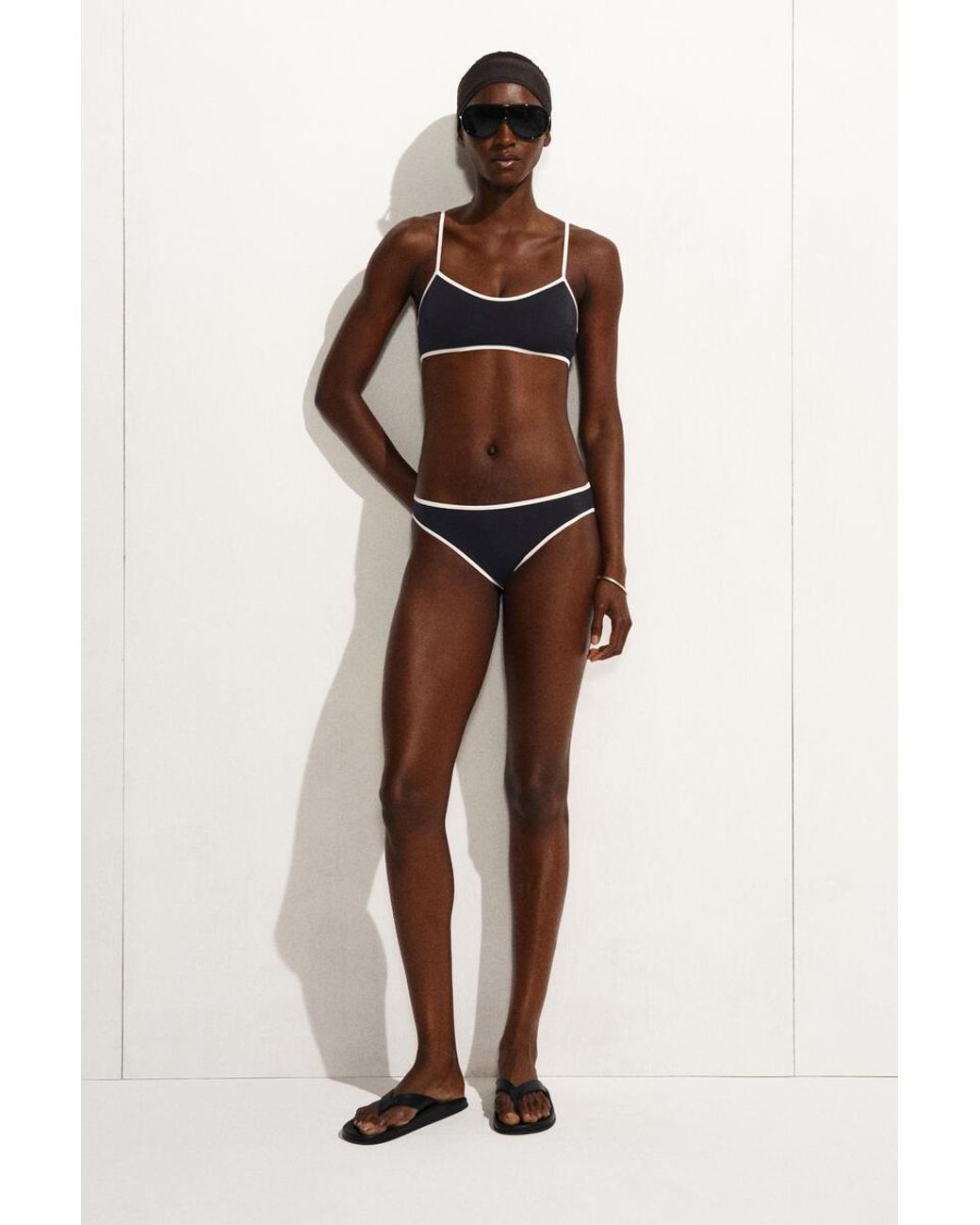 COS Blue Contrast-Trimmed Scoop-Neck Bikini Top
