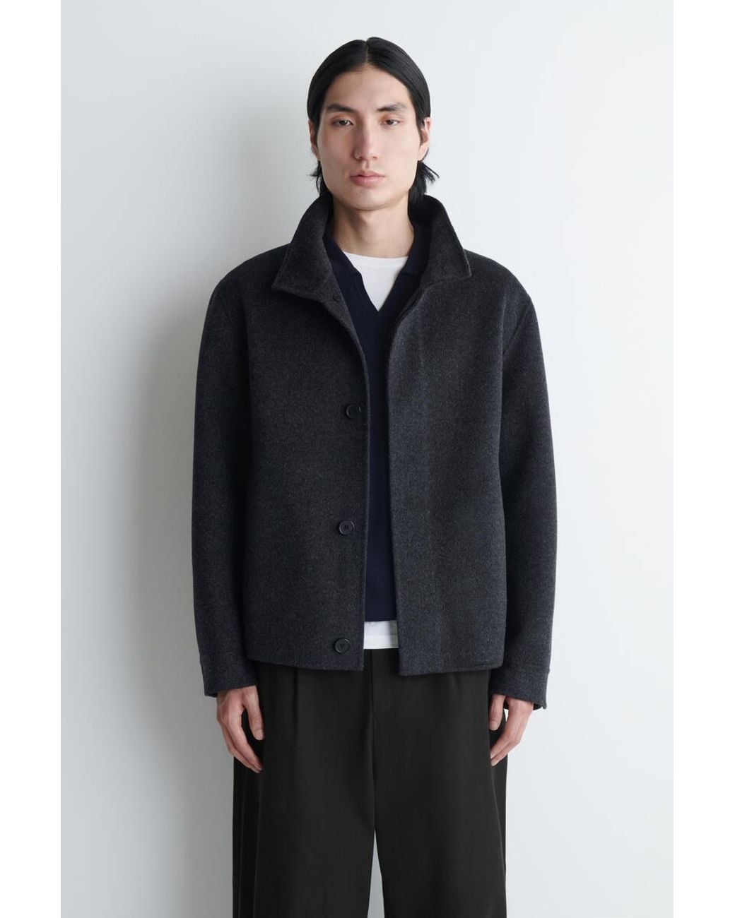COS Blue Double-Faced Wool Funnel-Neck Jacket for men