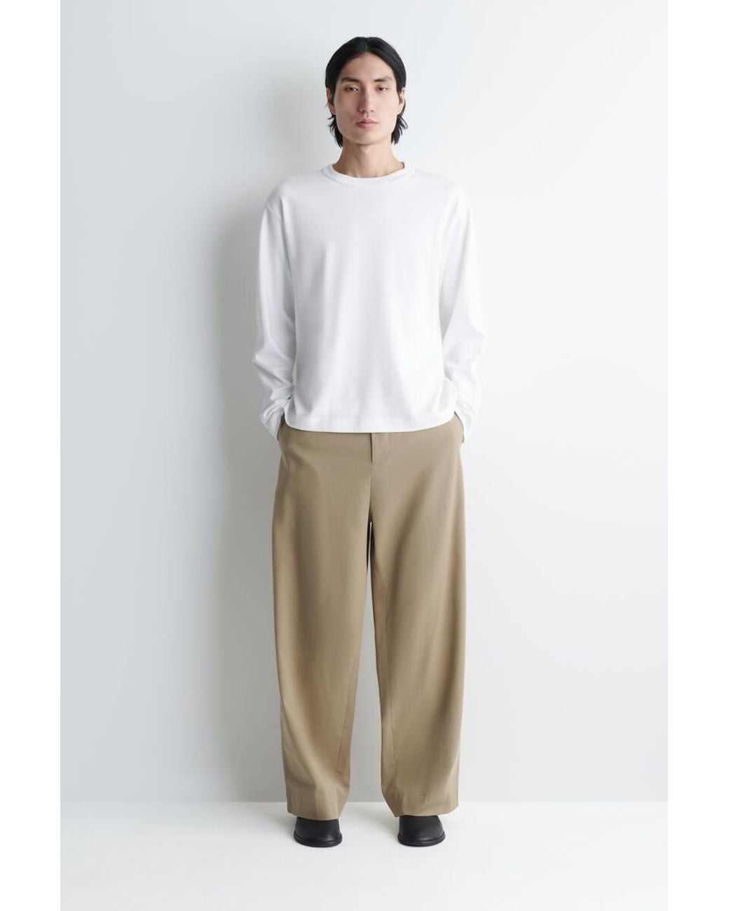 COS White Relaxed Jersey Interlock Long-sleeved T-shirt for men