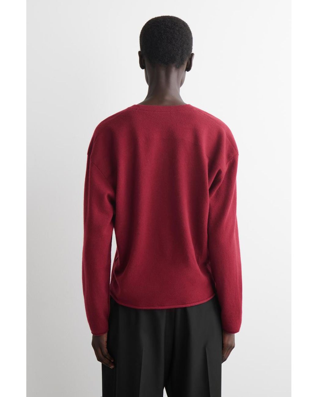 COS Red Merino Wool V-Neck Cardigan