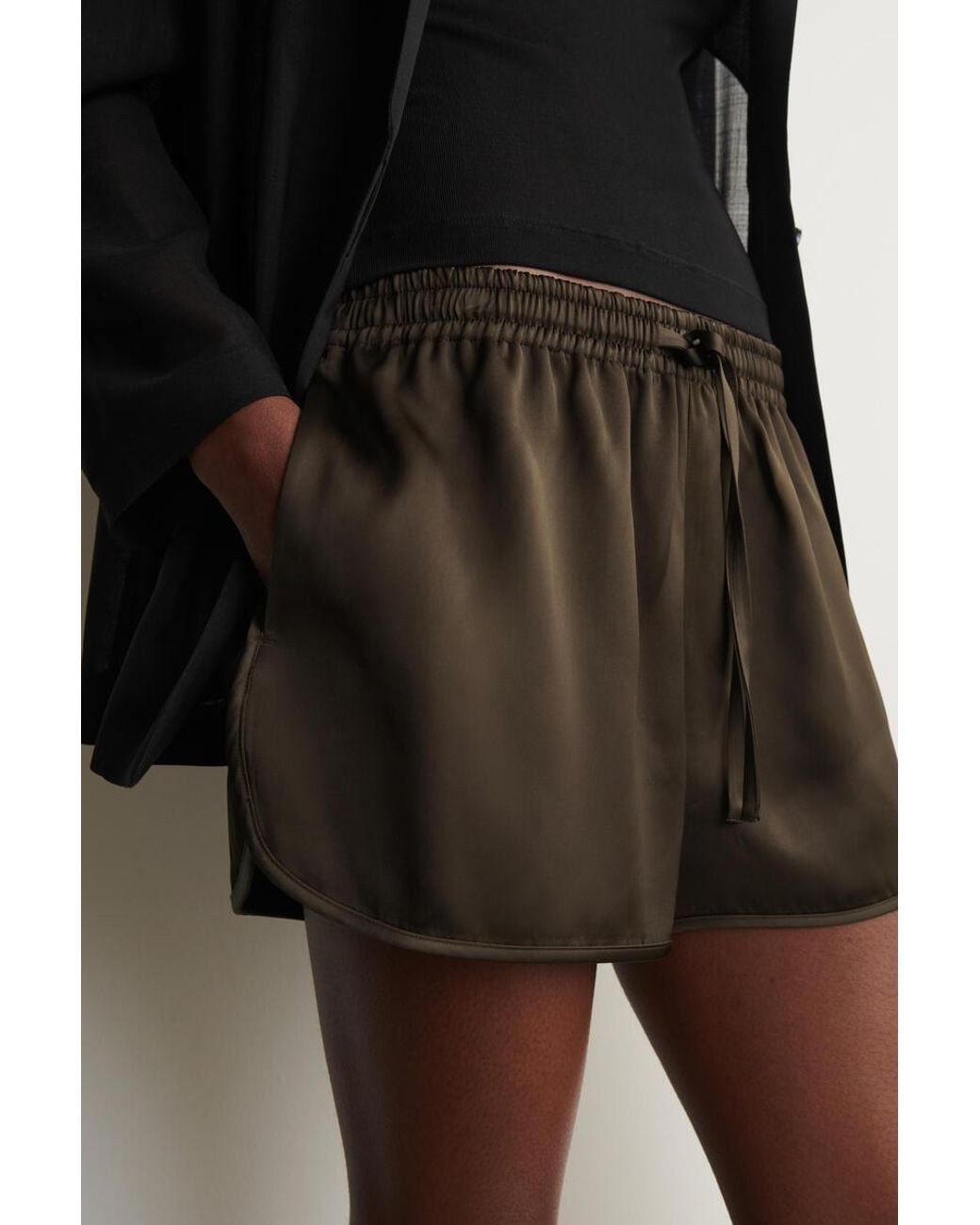 COS Black Satin Track Shorts