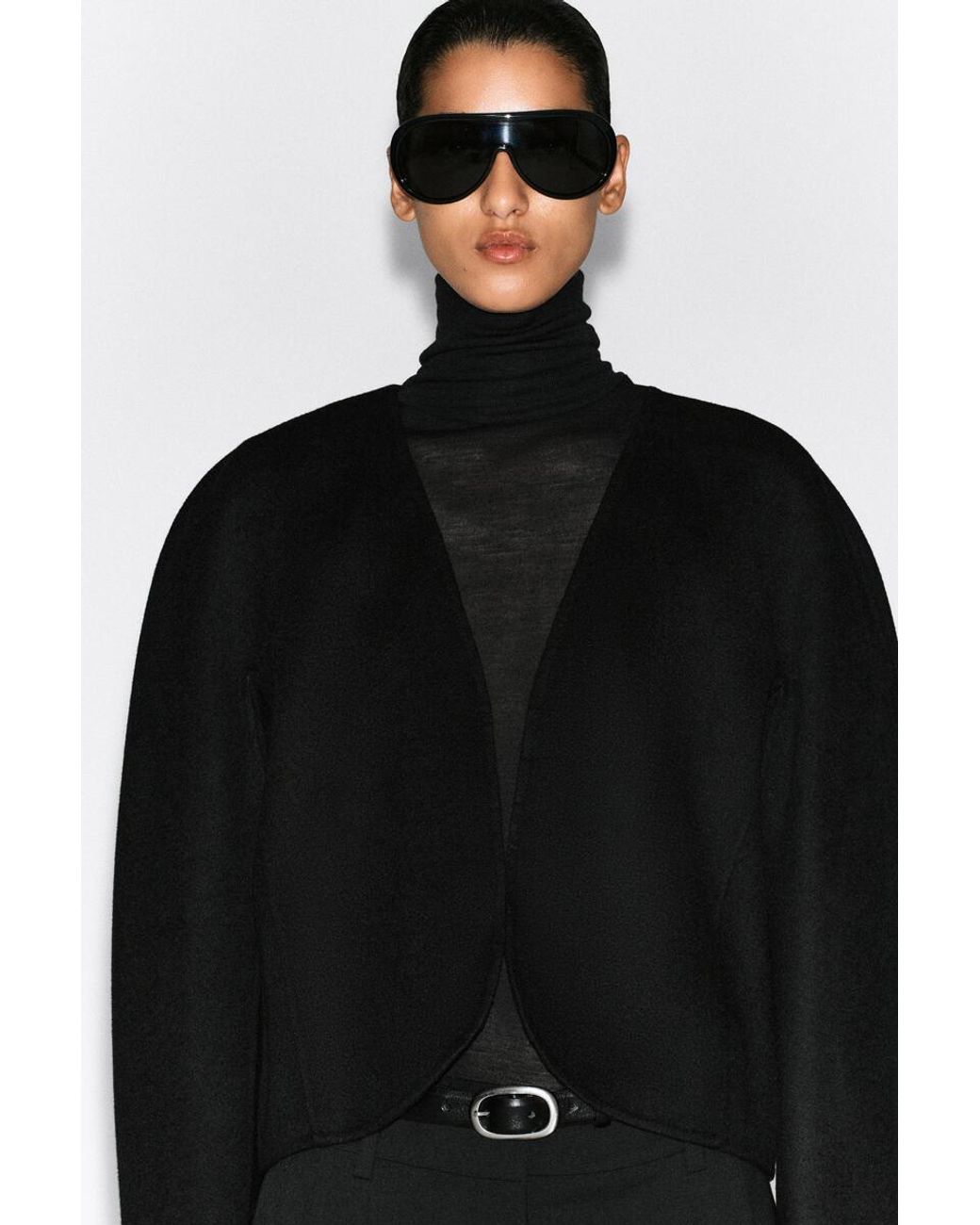 COS Black Cropped Double-Faced Wool-Blend Blazer