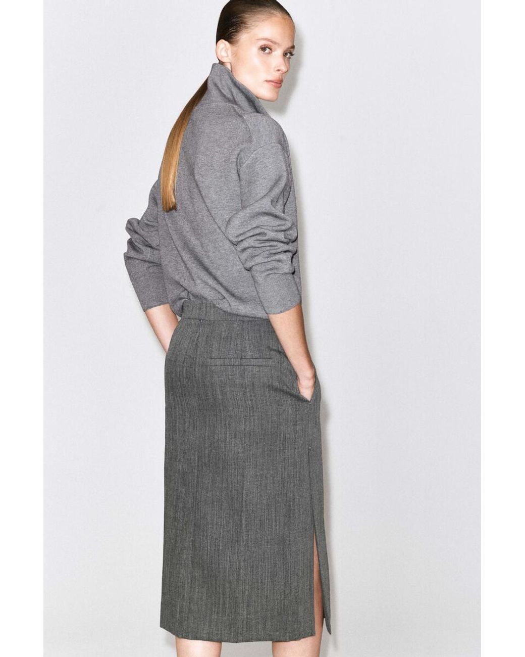 COS Gray Tailored Wool Midi Skirt