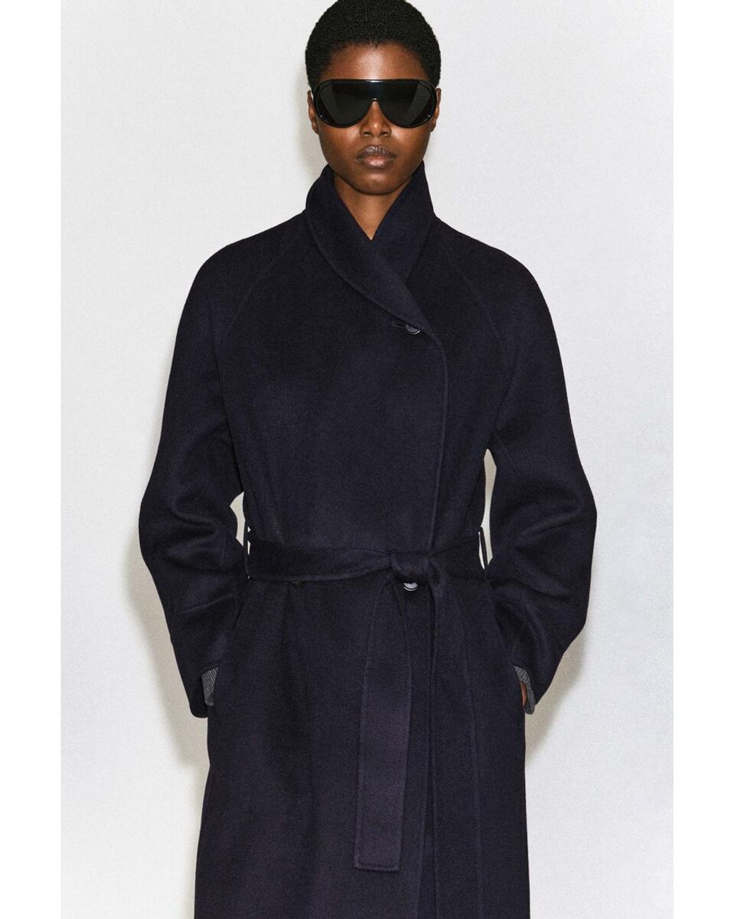 COS Blue Shawl-Collar Double-Faced Wool Long Coat