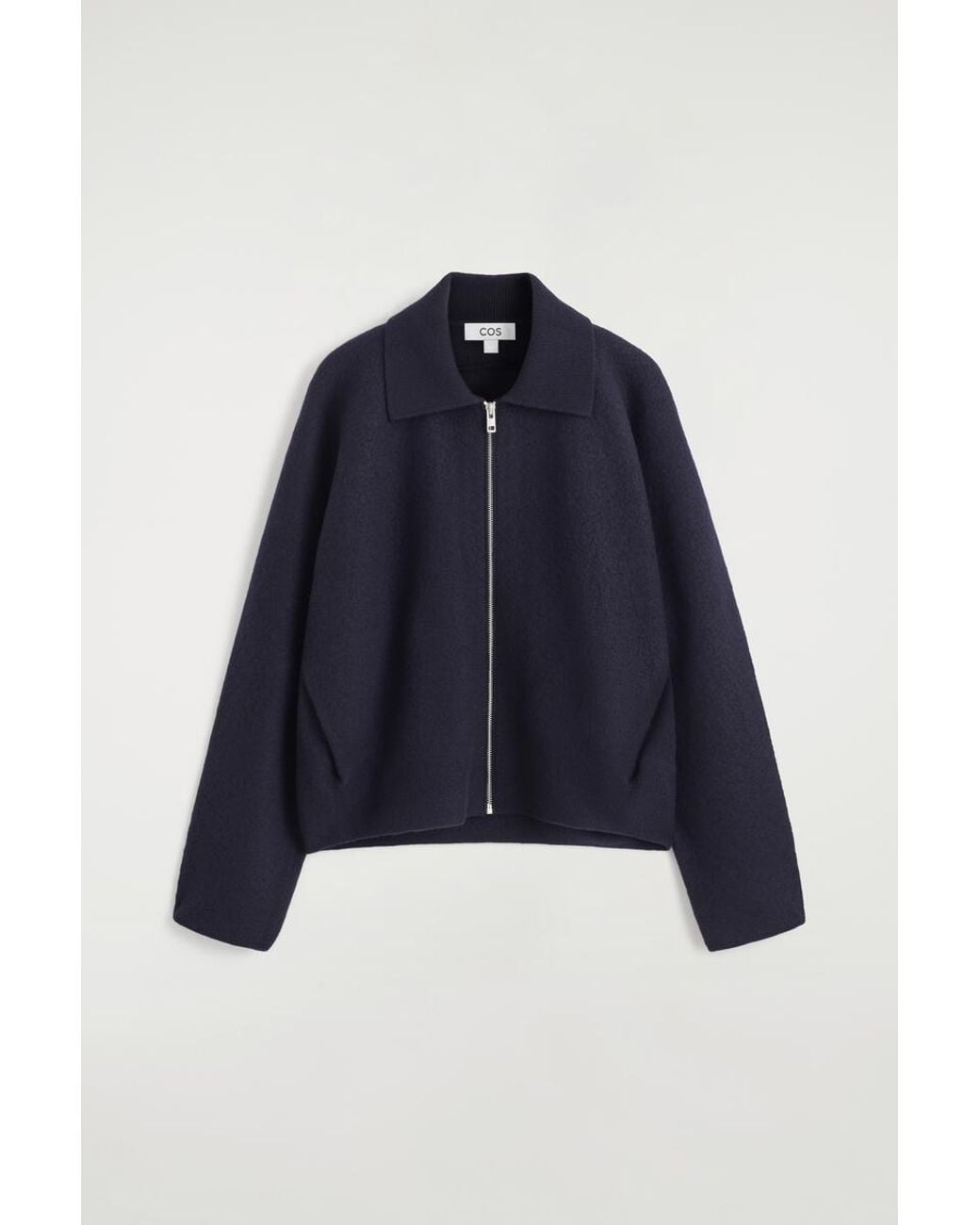 COS Blue Sculpted Merino Wool Zip-Up Jacket