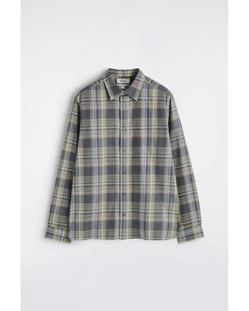 COS Gray Checked Cotton-Twill Shirt for men