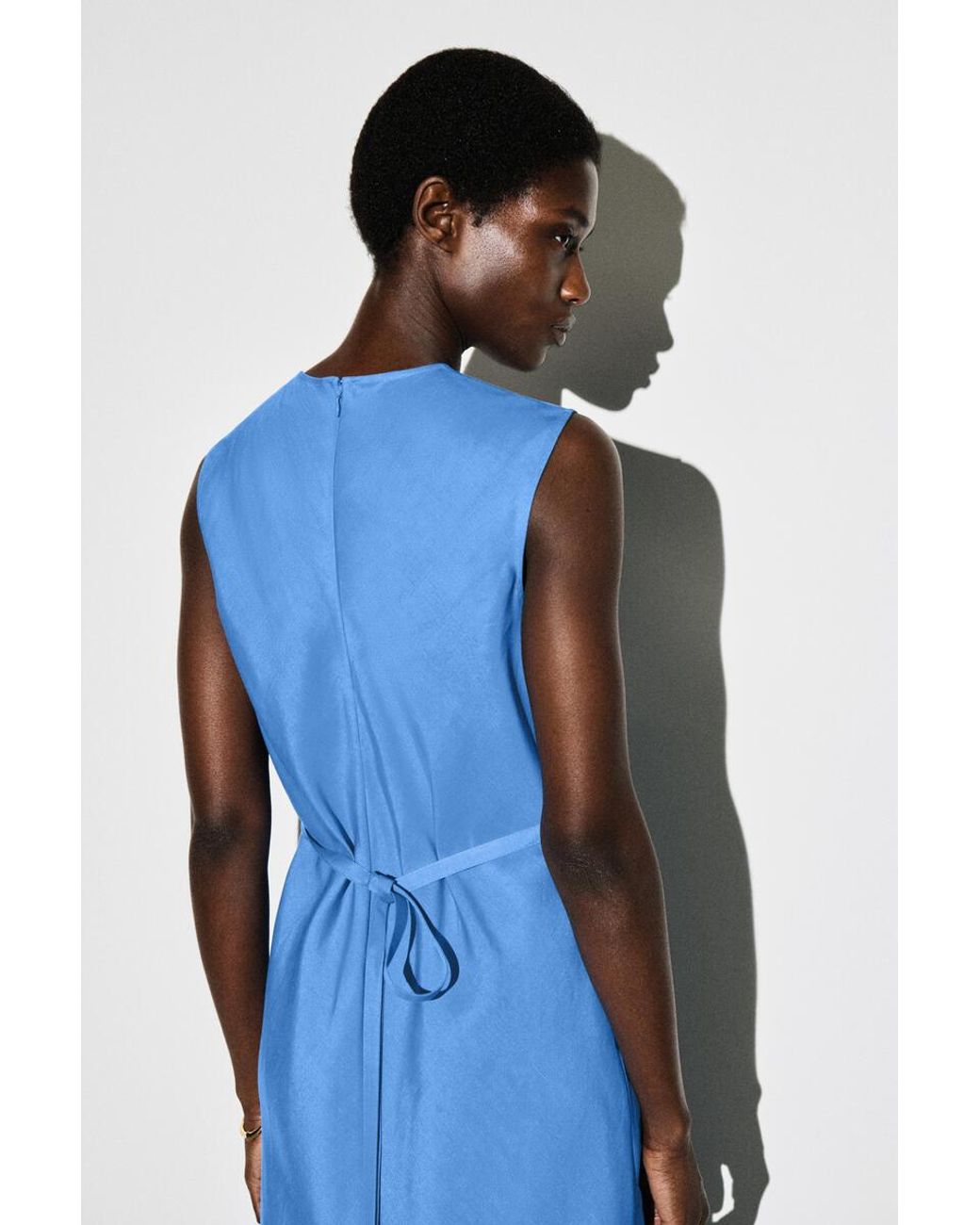 COS Blue Bias-Cut Linen-Blend Midi Dress