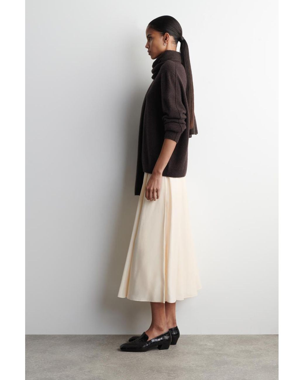 COS Natural Pleated A-Line Midi Skirt