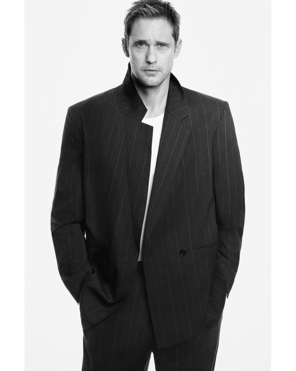 COS Black Pinstriped Double-Breasted Blazer for men