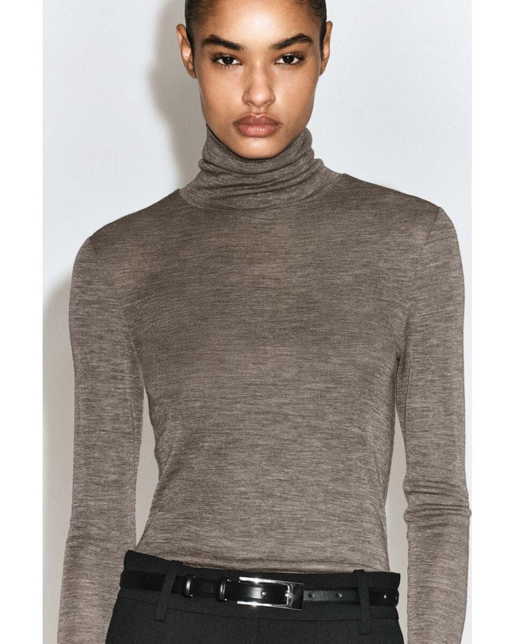 COS Brown Merino Wool High-Neck Top