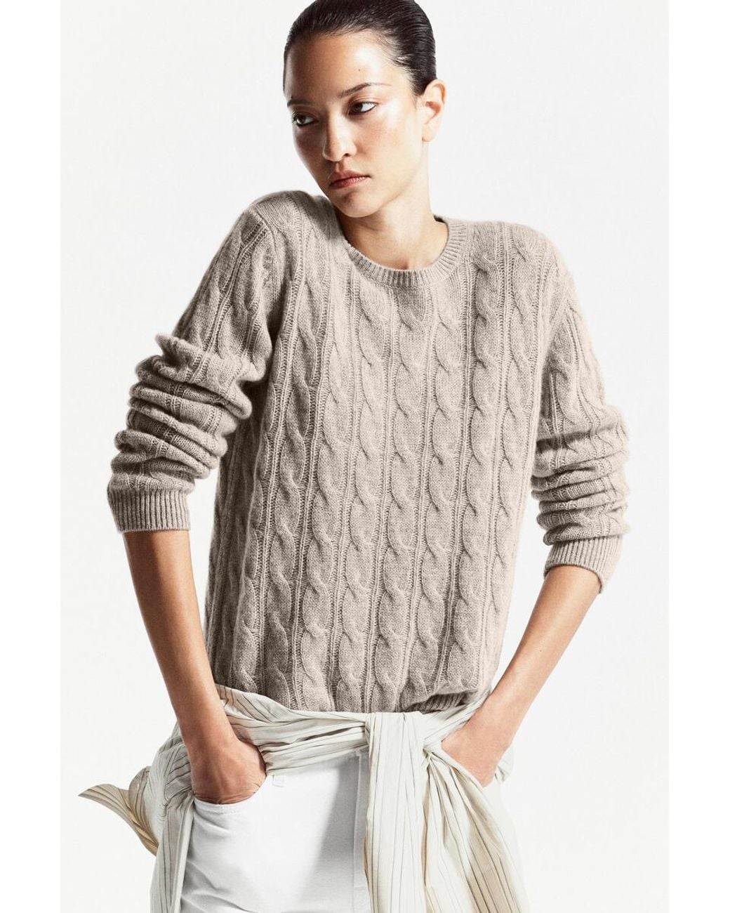 COS Natural Cable-Knit Pure Cashmere Sweater