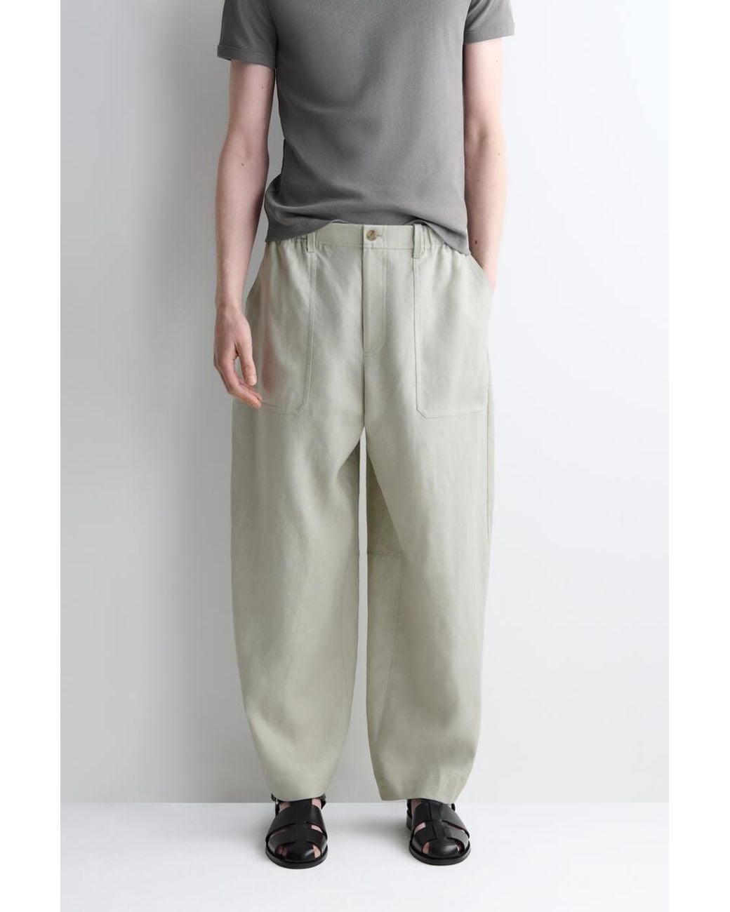 COS White Linen Relaxed-Fit Barrel-Leg Pants for men