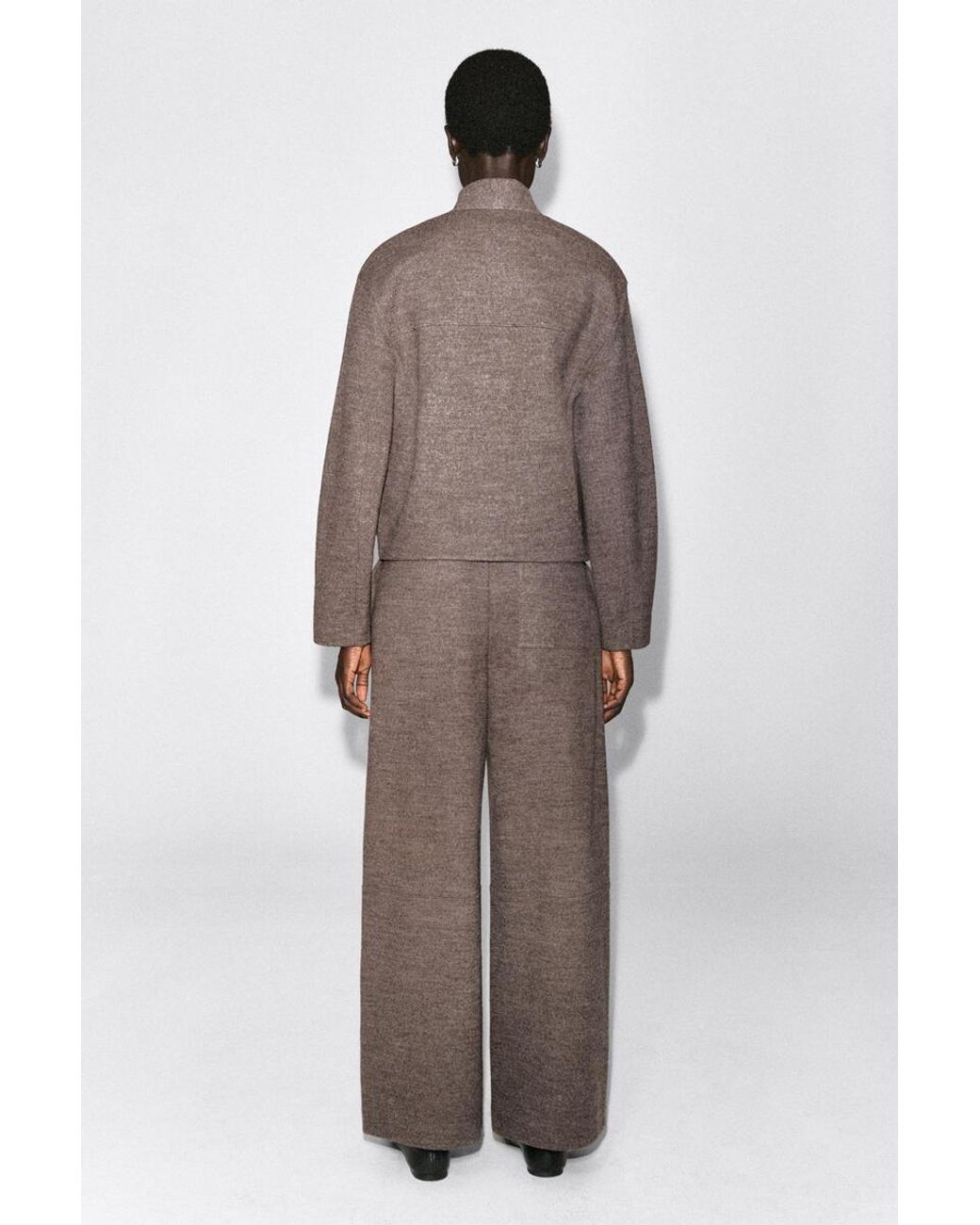 COS Brown Boiled Wool-Blend Barrel-Leg Pants