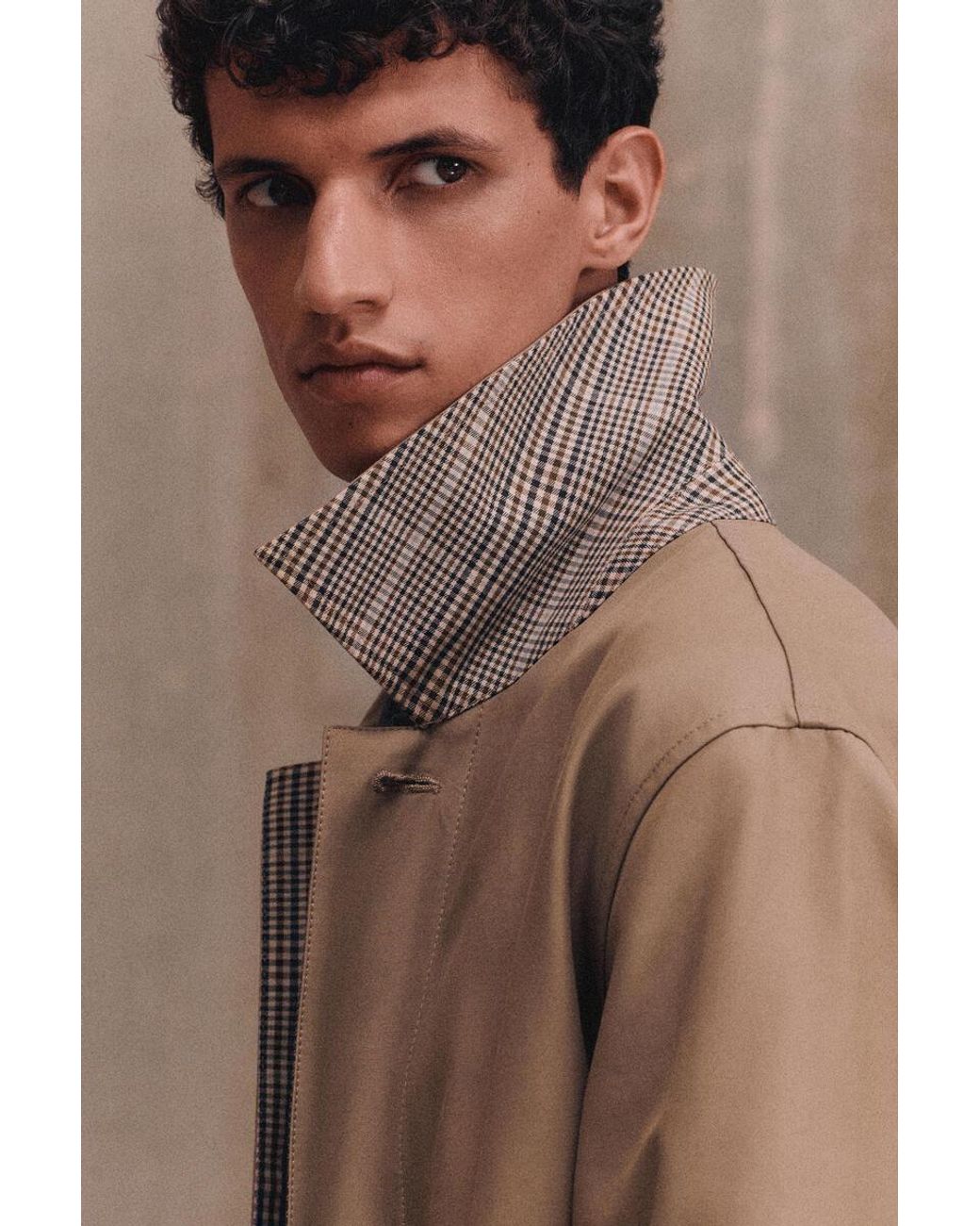 COS Natural Reversible Checked Car Coat for men