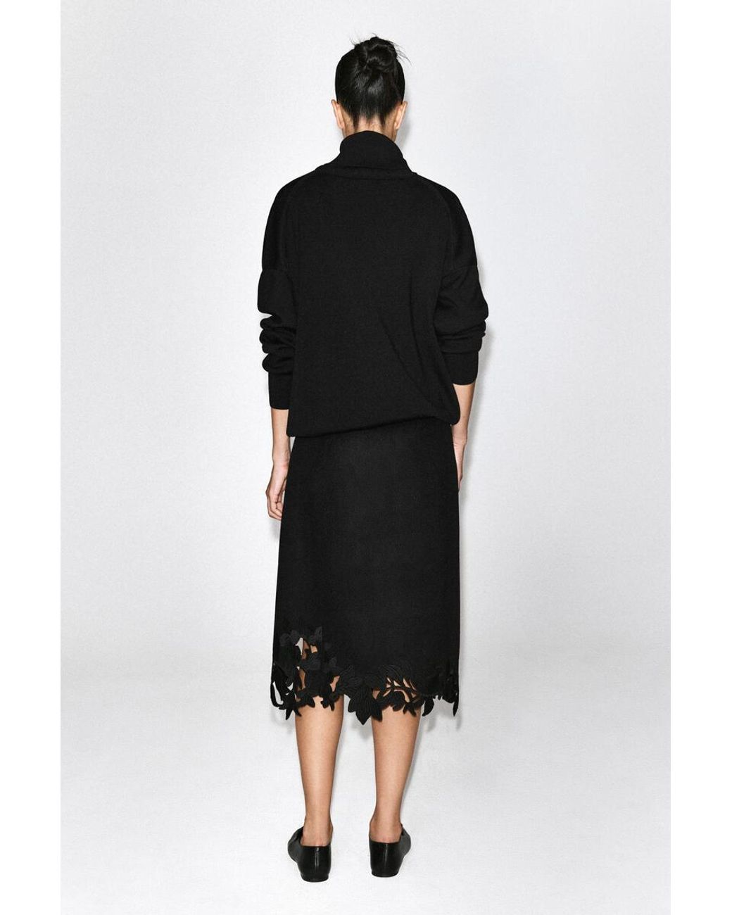 COS Black Embroidered Double-Faced Wool Wrap Skirt