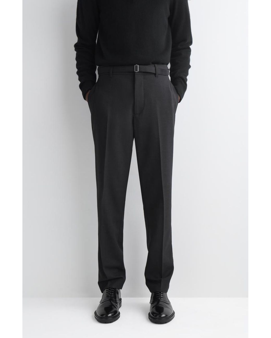 COS Black Belted Wool-Blend Slim-Fit Trousers for men