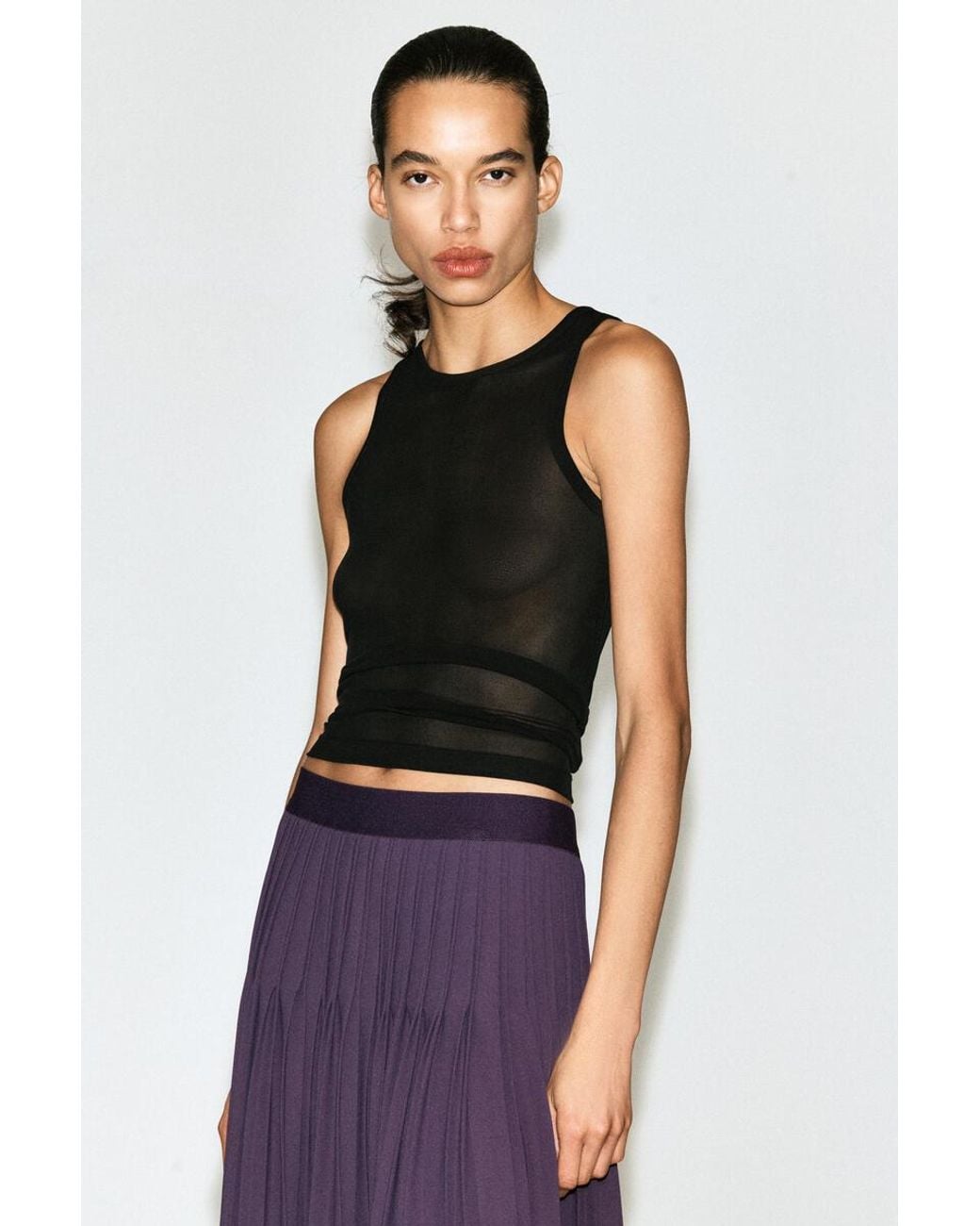 COS Purple Pleated Crepe Midi Skirt