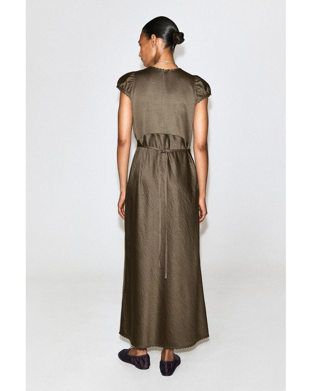 COS Green Embroidered Satin Midi Dress