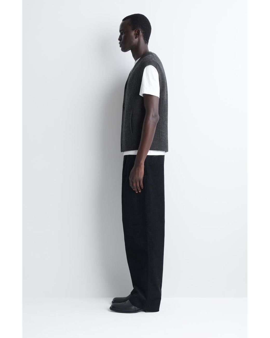 COS Black Buttoned Boiled-Wool Vest for men