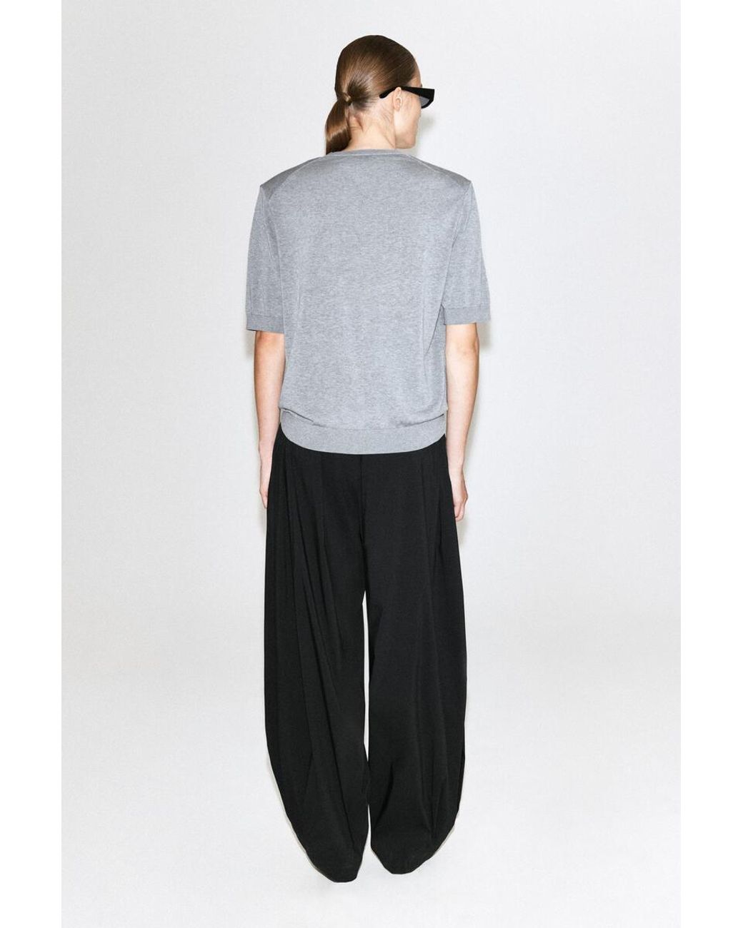 COS Gray Sculpted-Shoulder Silk-Cotton T-Shirt