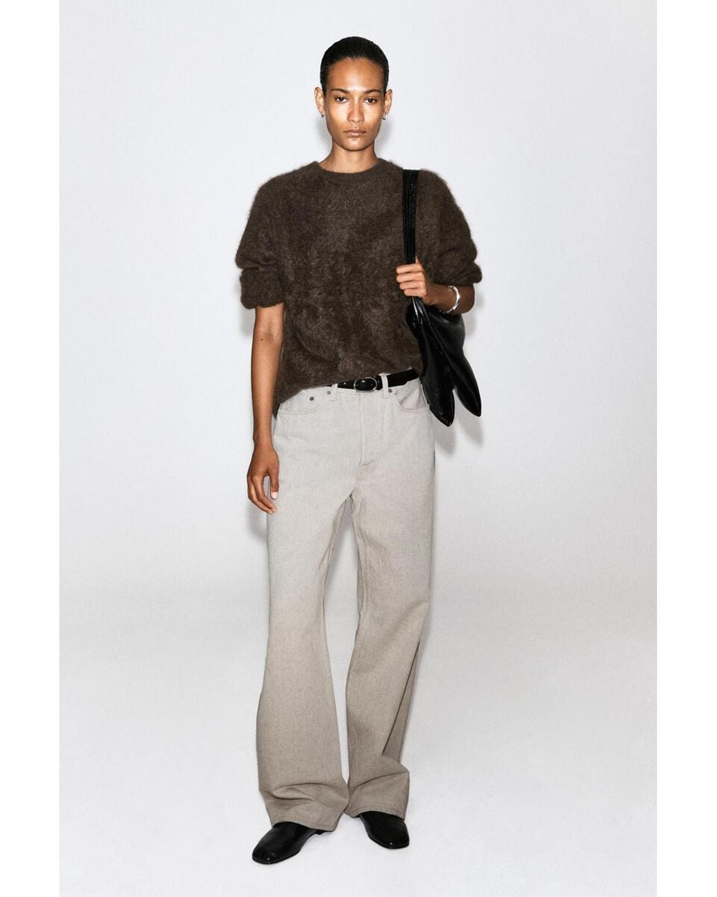COS Brown Brushed-Cashmere Crew-Neck Sweater