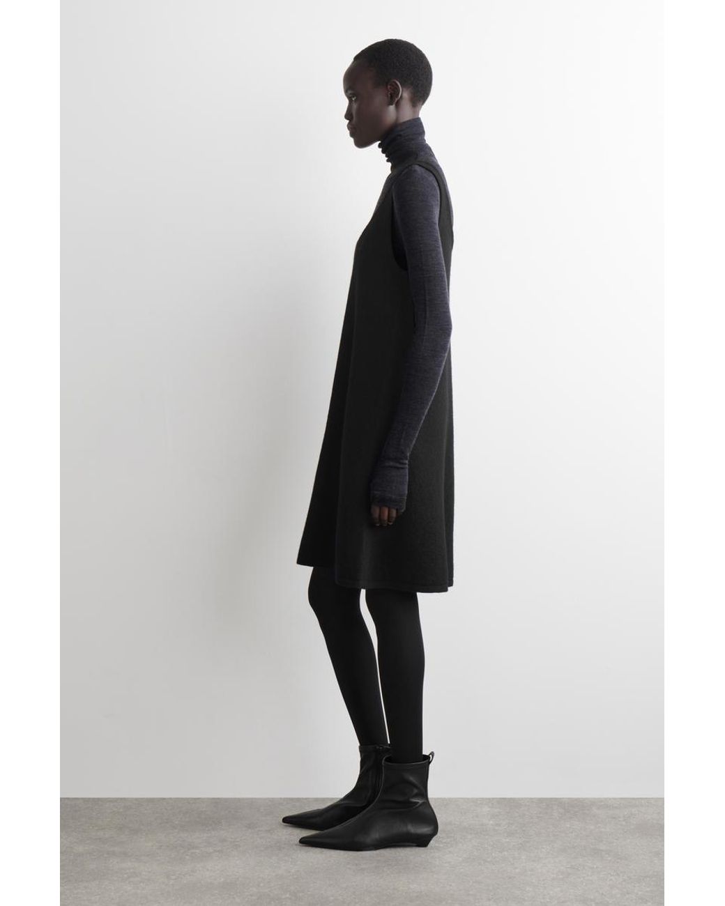 COS Boiled-Wool A-Line Mini Dress in Black | Lyst