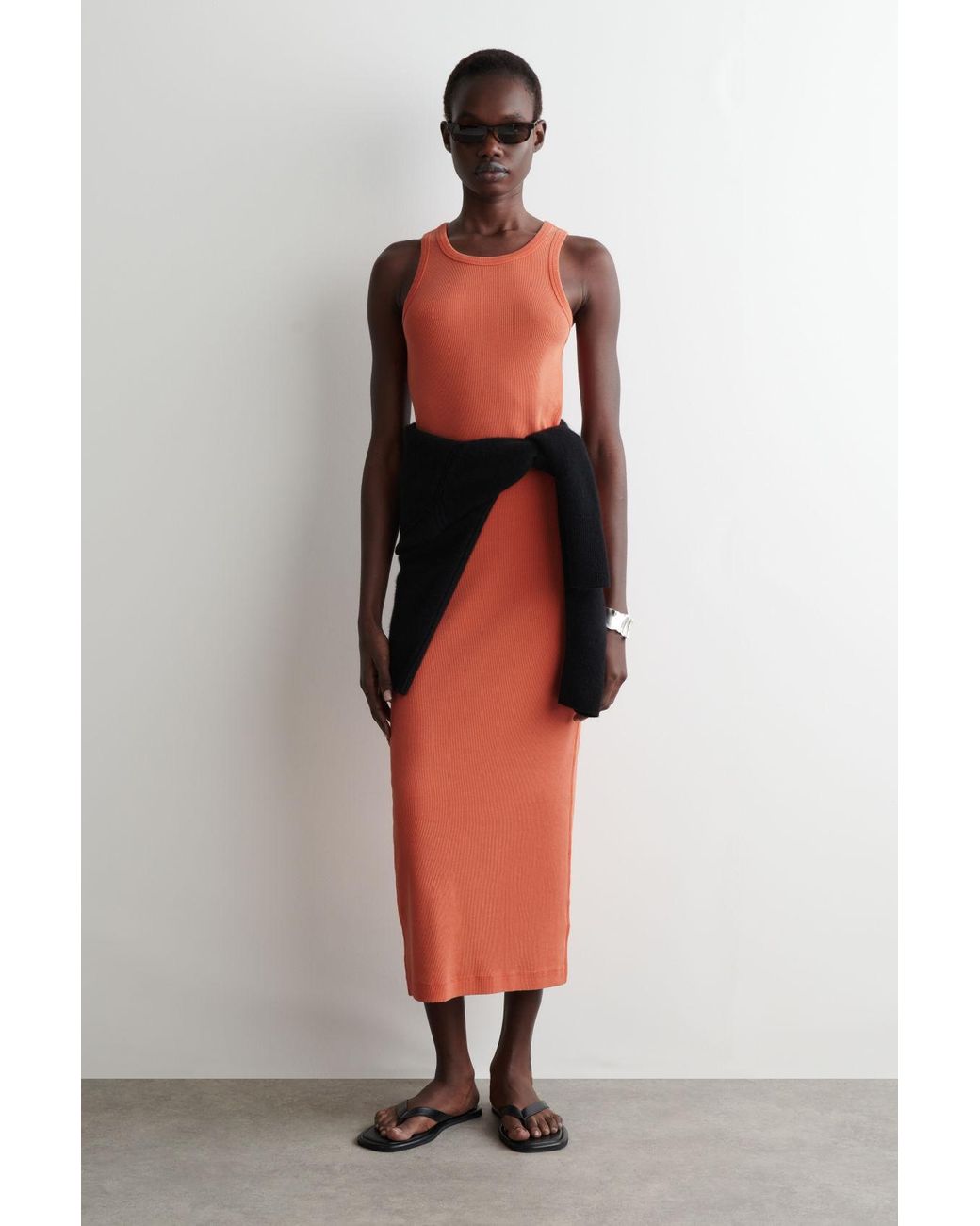 cos knitted tube dress Ribbed in Orange british