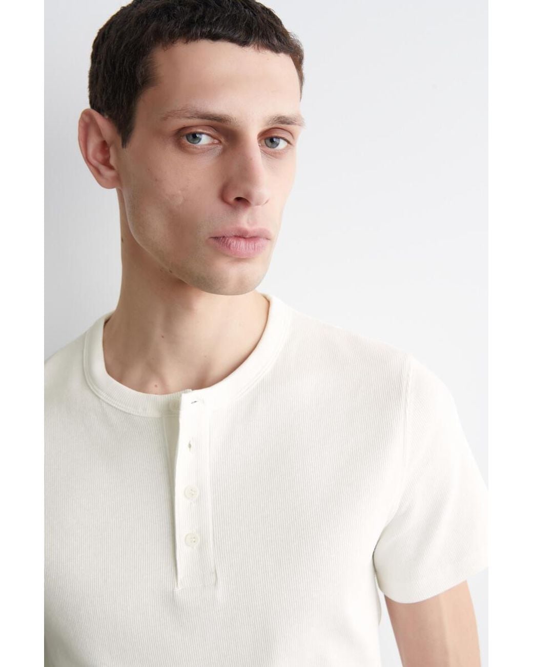 COS White Slim-fit Ribbed Henley T-shirt for men