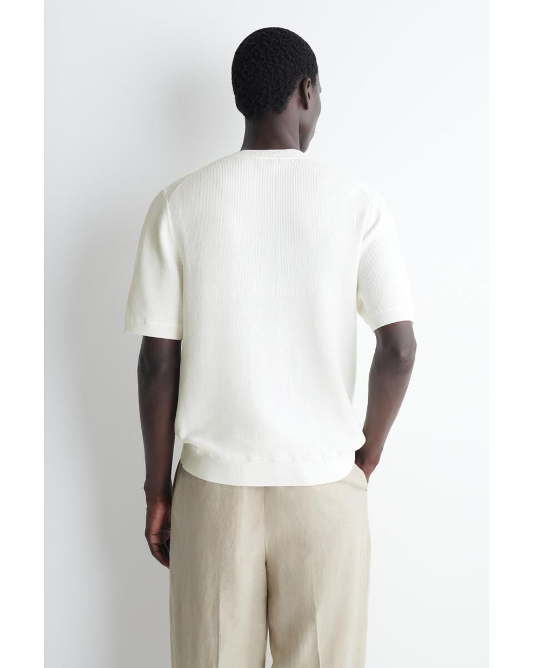 COS White Open-Collar Henley T-Shirt for men