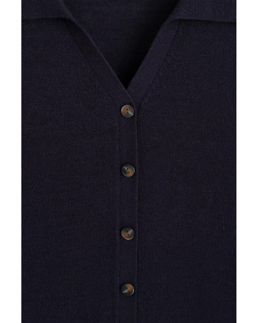 COS Blue Knitted Linen-Merino Short-Sleeved Shirt