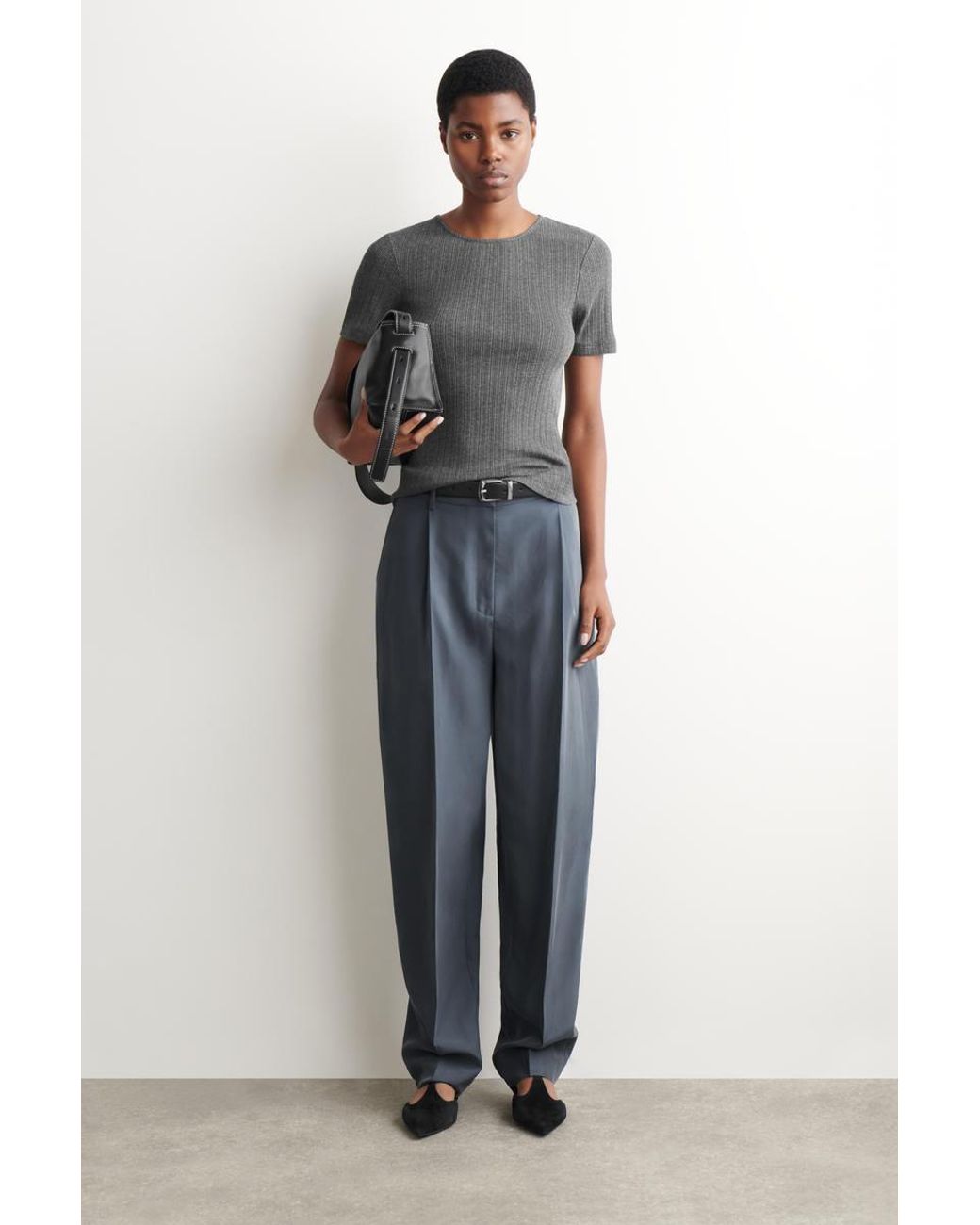 COS Gray Pointelle-Knit T-Shirt